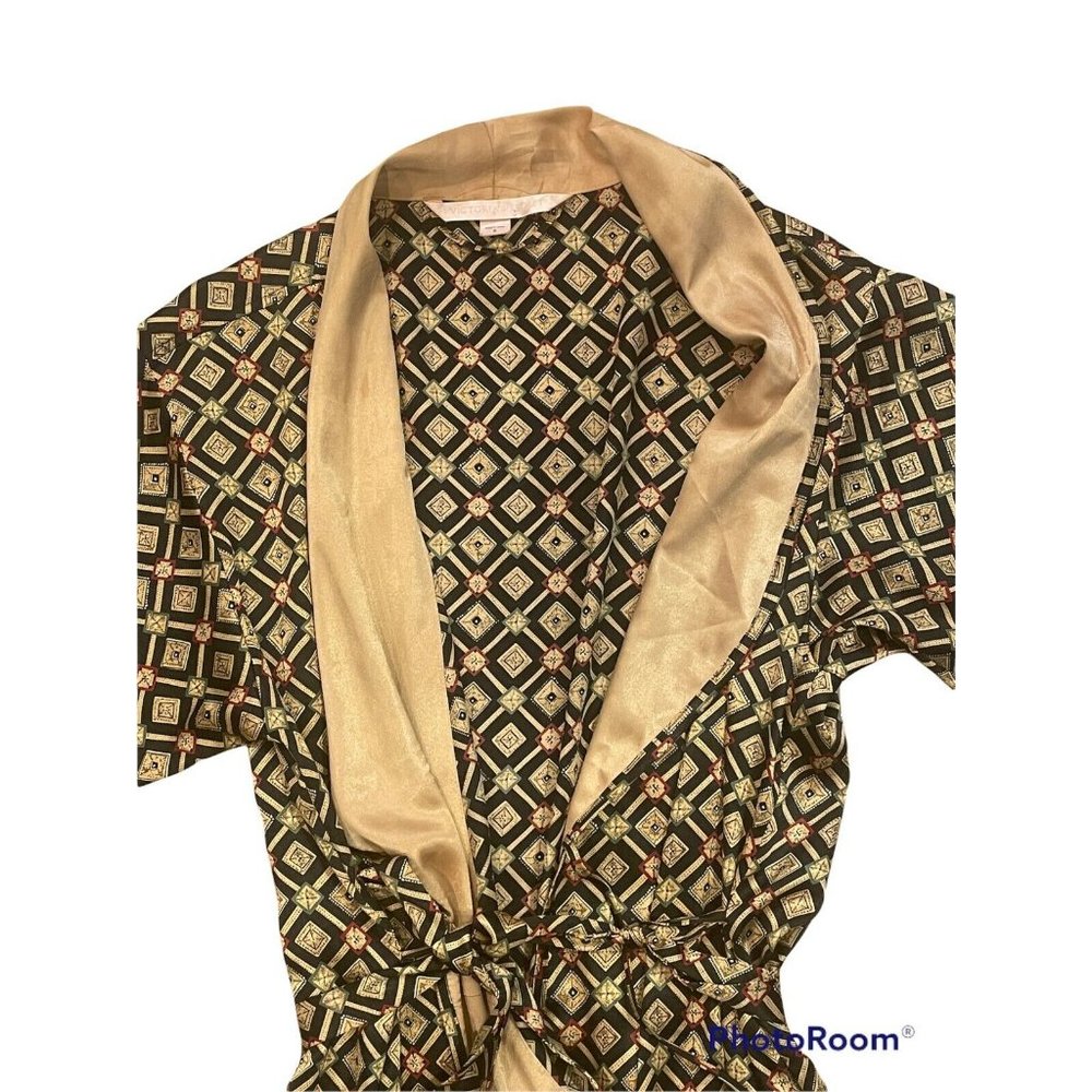 Victoria's Secret Vintage Robe Kimono Bathrobe Geometric Gold Sz Small (Fits Lg)